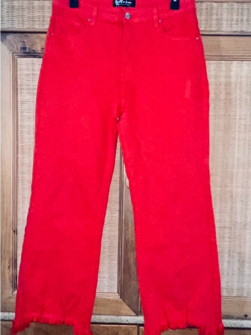 Bright Red Straight-Leg Cropped Jeans